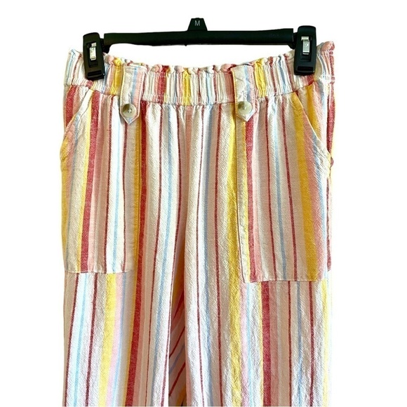 SO, BRIGHT MULTI COLOR STRIPE, WIDE LEG, LINEN PANTS. SIZE M - Picture 3 of 5